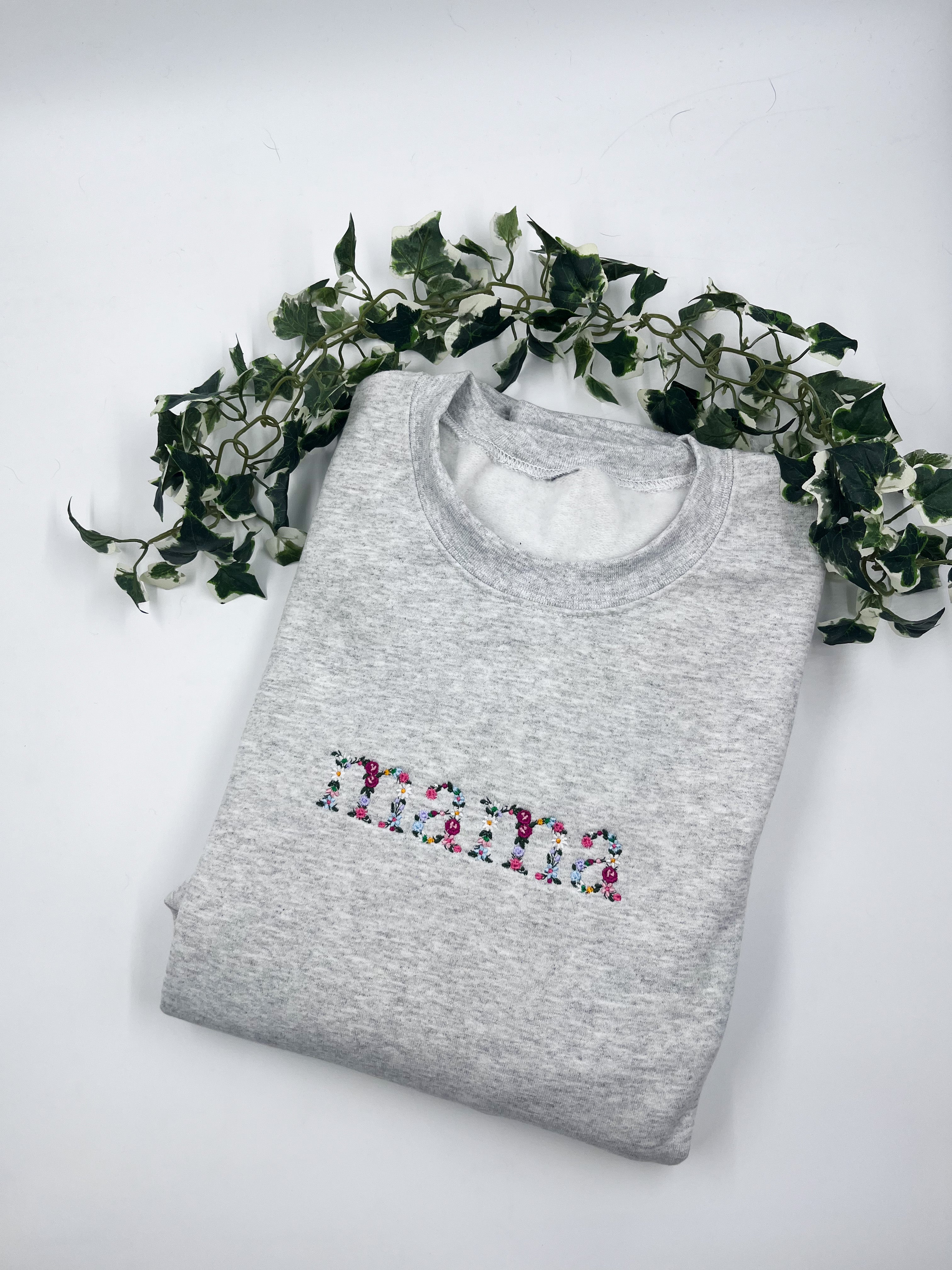 Customizable Floral Mama Sweatshirt, Embroidered Crewneck with Flower Letter, Mom Gifts Ideas Light Blue / M