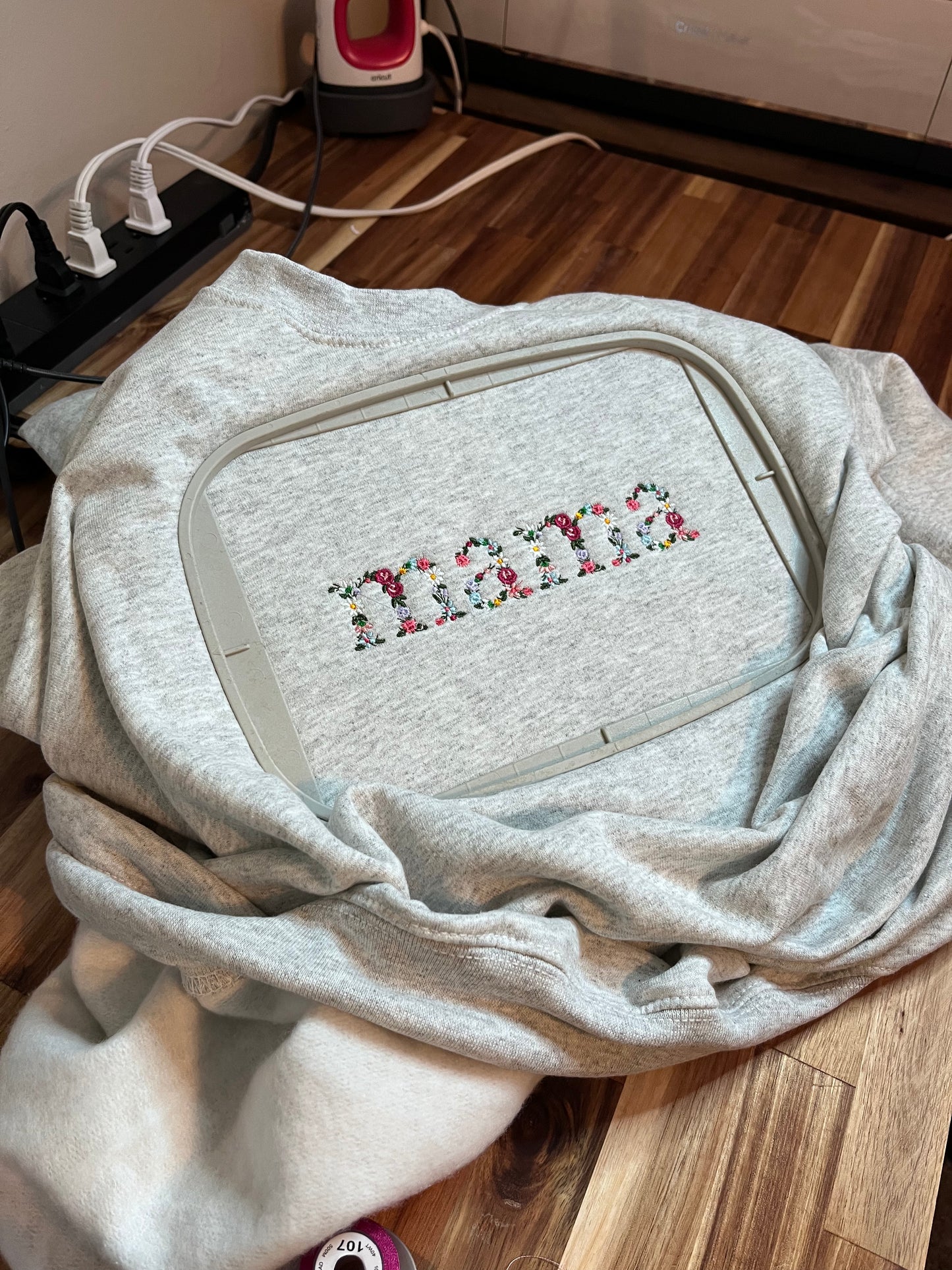 Customizable Floral Mama Sweatshirt, Embroidered Crewneck with Flower Letter, Mom Gifts Ideas Light Blue / M