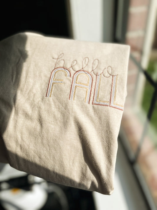 Hello Fall Embroidery T-Shirt